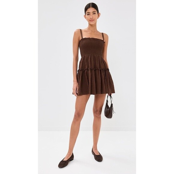 Hill House The Seraphina Mini Nap Dress size M NWT Chocolate Tonal Seersucker - Picture 3 of 10
